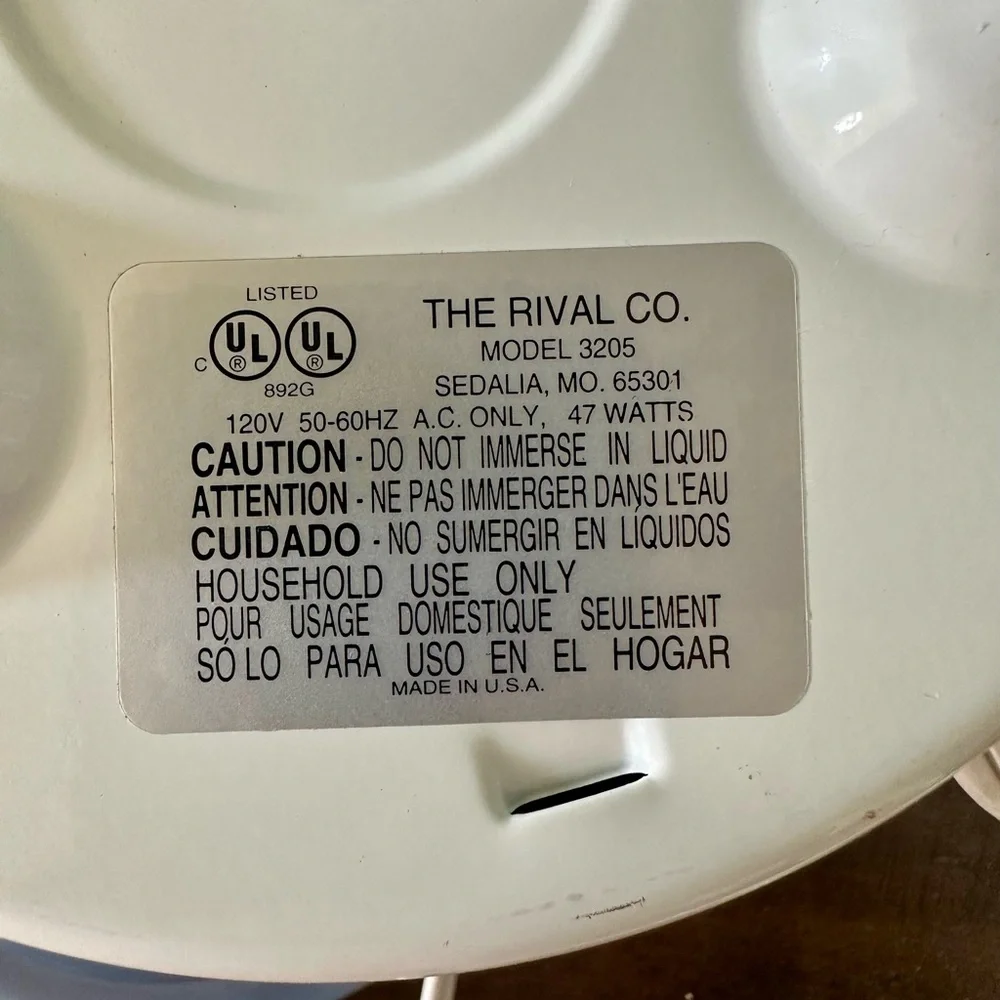 Rival Crock-Ette 1 Qt Stoneware Slow Cooker Blue Floral Vintage Model 3205 White